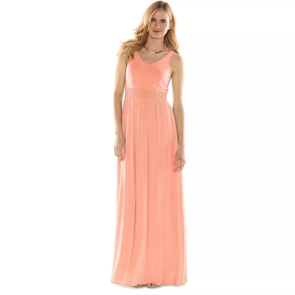 LC Lauren Conrad Coral Haze Boho Crochet Maxi Dress NWT S